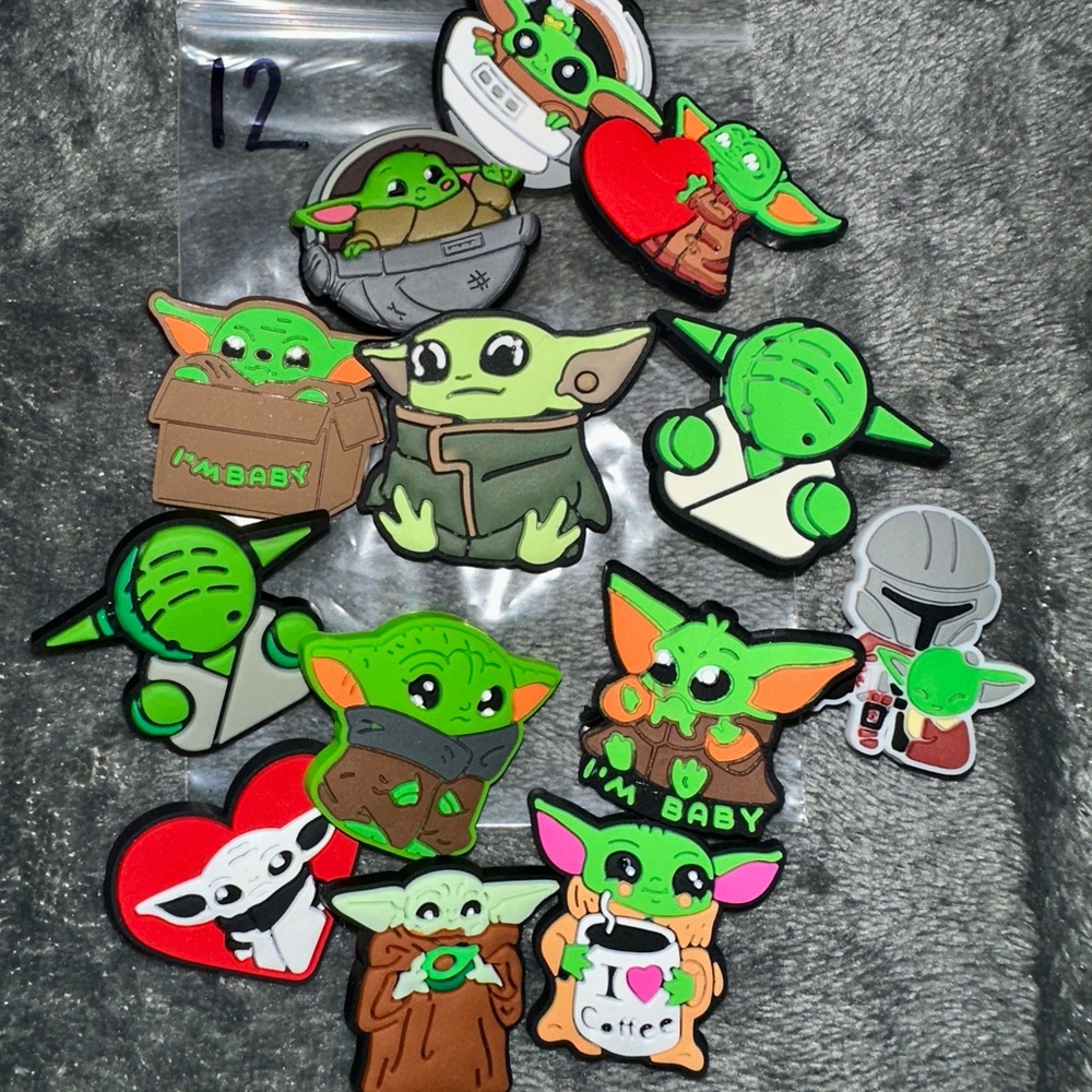 13 pice set of random baby yoda croc charms NEW